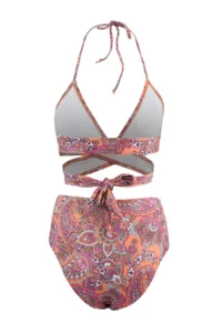 TRENDYOLMİLLA Floral Patterned Triangle Double breasted High Waist Regular Bikini Set - Image 2