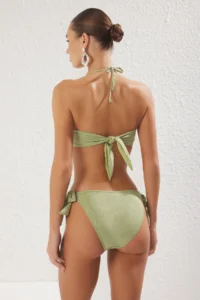 TRENDYOLMİLLA Oil Green Draped Strapless Covered Regular Regular Waist Bikini Set - Image 4