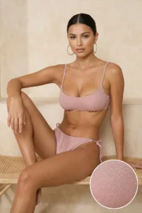 TRENDYOLMİLLA Powder Pink Simli bralette Covered Regular Regular Waist Bikini Set