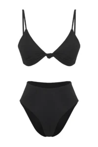 TRENDYOLMİLLA Black Knotted Triangle Covered Regular High Waist Bikini Set - Image 6