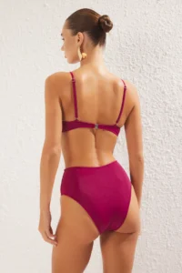 TRENDYOLMİLLA Plum Knotted Triangle Covered Regular High Waist Bikini Set - Image 5