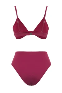 TRENDYOLMİLLA Plum Knotted Triangle Covered Regular High Waist Bikini Set - Image 7