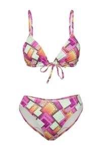 TRENDYOLMİLLA Shawl pattern Triangle Covered Regular Regular Waist Bikini Set - Image 5