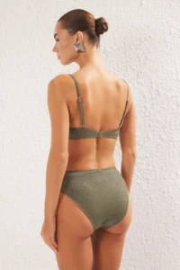 TRENDYOLMİLLA Khaki Strapless Covered Regular High Waist Bikini Set - Image 4