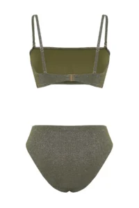 TRENDYOLMİLLA Khaki Strapless Covered Regular High Waist Bikini Set - Image 6