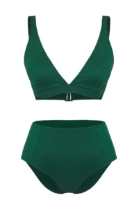 TRENDYOLMİLLA Emerald Green Triangle Covered hipster High Waist Basic Bikini Set - Image 5