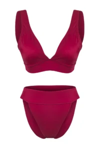 TRENDYOLMİLLA Burgundy Triangle Covered Regular High Waist Bikini Set - Image 5