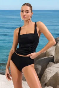 TRENDYOLMİLLA Black Drapeli Bustier Covered Regular High Waist Bikini Set