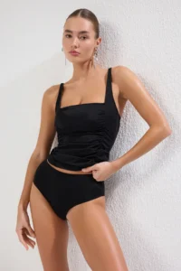 TRENDYOLMİLLA Black Drapeli Bustier Covered Regular High Waist Bikini Set - Image 3