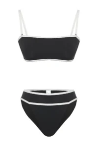 TRENDYOLMİLLA Black-White Color Bloklu Strapless Covered Regular High Waist Bikini Set - Image 6