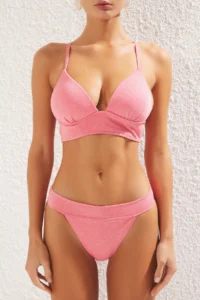 TRENDYOLMİLLA Pink tied up Triangle Covered Regular Regular Waist Bikini Set - Image 4