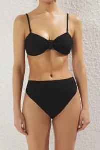 TRENDYOLMİLLA Black Knotted bralette Covered Regular High Waist Bikini Set - Image 3