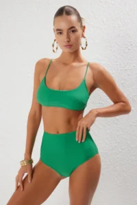 TRENDYOLMİLLA Green bralette Covered hipster High Waist Bikini Set - Image 2