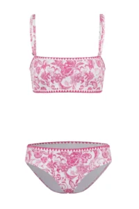 TRENDYOLMİLLA Pink Shawl pattern Strapless Covered Embroidered Regular Bikini Set