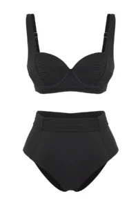 TRENDYOLMİLLA Black ribbed balconette Covered hipster High Waist Bikini Set - Image 5