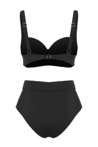 TRENDYOLMİLLA Black ribbed balconette Covered hipster High Waist Bikini Set - Image 6