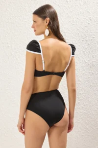TRENDYOLMİLLA Black Color Bloklu Strapless Covered hipster High Waist Bikini Set - Image 4