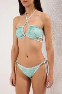 TRENDYOLMİLLA Mint Stone Print Strapless Covered Regular Low Waist Bikini Set - Image 3