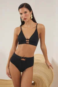 TRENDYOLMİLLA Black Cut Out/Window Detailed Triangle Covered Regular High Waist Bikini Set - Image 2