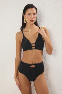 TRENDYOLMİLLA Black Cut Out/Window Detailed Triangle Covered Regular High Waist Bikini Set - Image 3