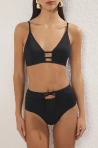 TRENDYOLMİLLA Black Cut Out/Window Detailed Triangle Covered Regular High Waist Bikini Set - Image 4