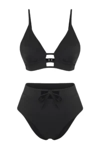 TRENDYOLMİLLA Black Cut Out/Window Detailed Triangle Covered Regular High Waist Bikini Set - Image 6