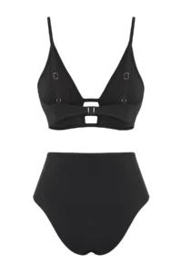 TRENDYOLMİLLA Black Cut Out/Window Detailed Triangle Covered Regular High Waist Bikini Set - Image 7