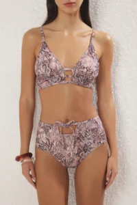 TRENDYOLMİLLA Batik Patterned Cut Out/Window Detailed Triangle Covered Regular High Waist Bikini Set - Image 3