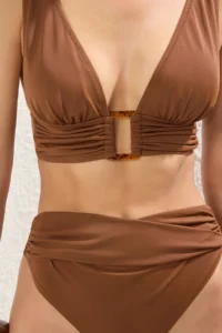 TRENDYOLMİLLA Brown with accessories Triangle Covered brazilian High Waist Bikini Set - Image 3