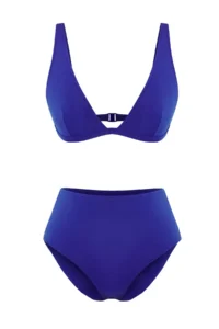 TRENDYOLMİLLA Saks Blue Triangle Regular High Waist Bikini Set - Image 5