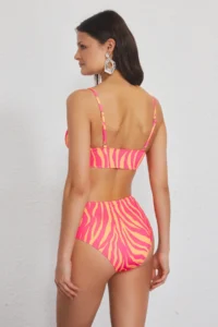 TRENDYOLMİLLA Abstract Patterned tied up bralette Covered Regular High Waist Bikini Set - Image 4