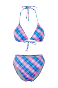 TRENDYOLMİLLA Plaid Patterned Triangle Covered Regular High Waist Bikini Set - Image 6