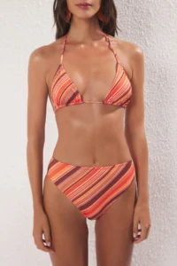 TRENDYOLMİLLA Striped Triangle Covered Regular High Waist Bikini Set - Image 4
