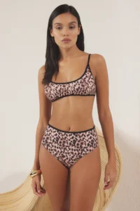 TRENDYOLMİLLA Leopard Patterned Piped bralette Covered Regular High Waist Bikini Set - Image 2