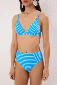 TRENDYOLMİLLA Striped Triangle Covered Regular High Waist Bikini Set - Image 3