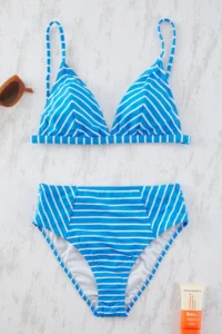 TRENDYOLMİLLA Striped Triangle Covered Regular High Waist Bikini Set - Image 5