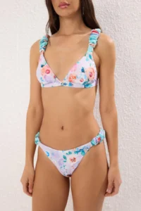 TRENDYOLMİLLA Floral Patterned Shirred Triangle Covered Regular Regular Waist Bikini Set - Image 3