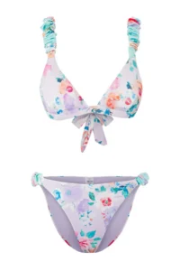 TRENDYOLMİLLA Floral Patterned Shirred Triangle Covered Regular Regular Waist Bikini Set - Image 5