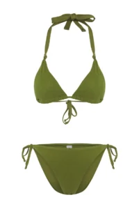 TRENDYOLMİLLA Khaki Knotted Triangle Covered Regular Regular Waist Bikini Set - Image 6