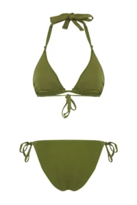 TRENDYOLMİLLA Khaki Knotted Triangle Covered Regular Regular Waist Bikini Set - Image 8