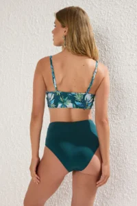 TRENDYOLMİLLA Floral Patterned Draped Triangle Covered hipster High Waist Bikini Set - Image 4