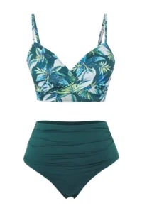 TRENDYOLMİLLA Floral Patterned Draped Triangle Covered hipster High Waist Bikini Set - Image 5
