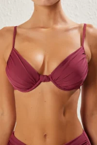 TRENDYOLMİLLA Plum Drapeli balconette Covered Bikini Top - Image 3