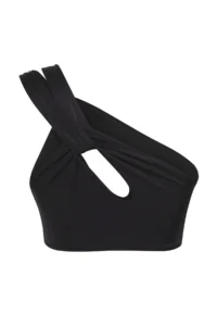 TRENDYOLMİLLA Black Cut Out/Window Detailed One Shoulder Covered Bikini Top - Image 7