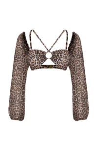 TRENDYOLMİLLA Leopard Patterned with accessories Strapless Covered Bikini Top - Image 6