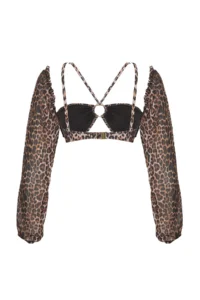 TRENDYOLMİLLA Leopard Patterned with accessories Strapless Covered Bikini Top - Image 7