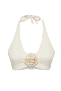 TRENDYOLMİLLA Ecru Applique Detailed Triangle Covered Bikini Top - Image 2