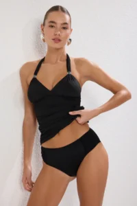 TRENDYOLMİLLA Black Drapeli Bustier Covered Bikini Top - Image 2
