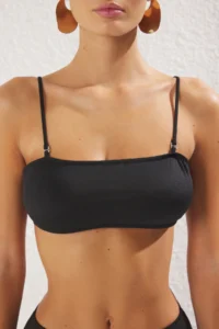 TRENDYOLMİLLA Black Strapless Covered Bikini Top - Image 3