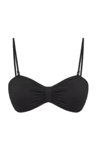 TRENDYOLMİLLA Black Shirred Strapless Covered Bikini Top - Image 5
